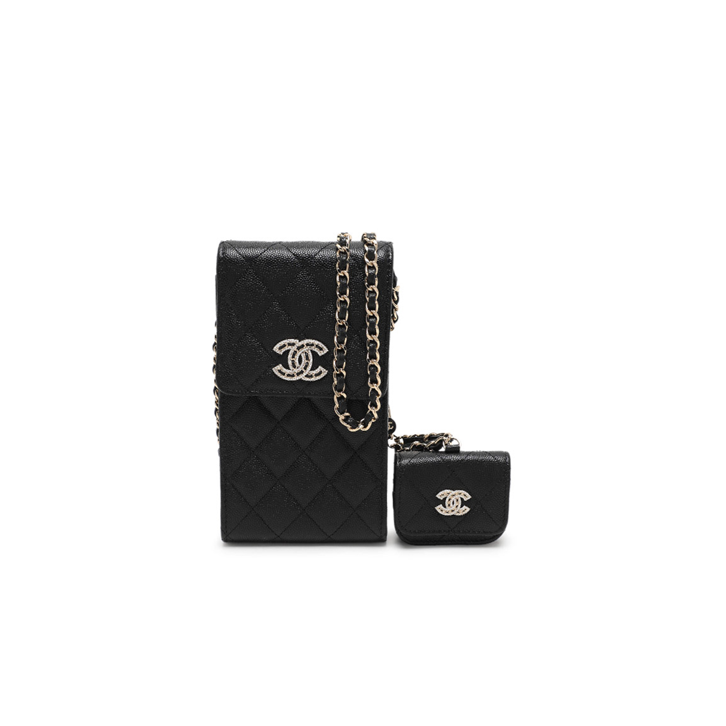 CHANEL BLACK QUILTED CAVIAR CC PHONE CLUTCH WITH POUCH GOLD HARDWARE (18.5*10*2.5cm) 
